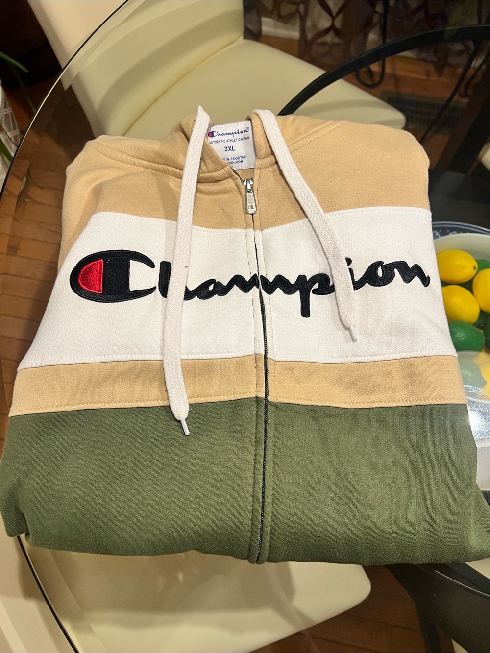 Men's Champion Two-Tone Zip Hoodie — Tan & White - Picture 4 of 5